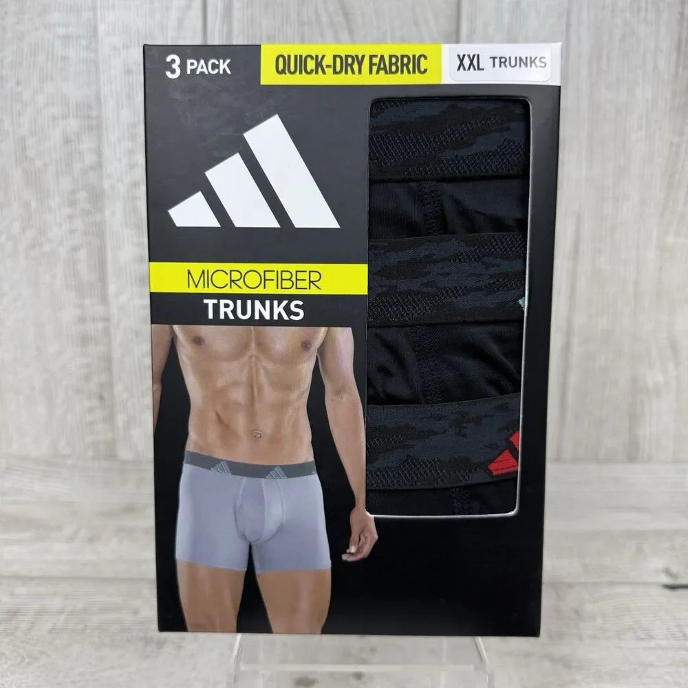 Adidas Boxer Briefs Mens XXL 3-Pack Microfiber Athletic Comfort Fit Black Trunks